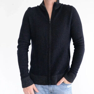 Black Brown Charcoal Black 80% Lambswool Zip Up Cardigan Size	Large
